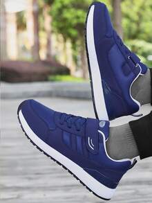 Men Hook-and-loop Fastener Strap Low Top Sneakers - Blue - View 2