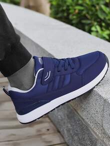 Men Hook-and-loop Fastener Strap Low Top Sneakers - Blue - View 3