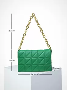 Quilted Flap Chain Shoulder Bag - Green - View 6