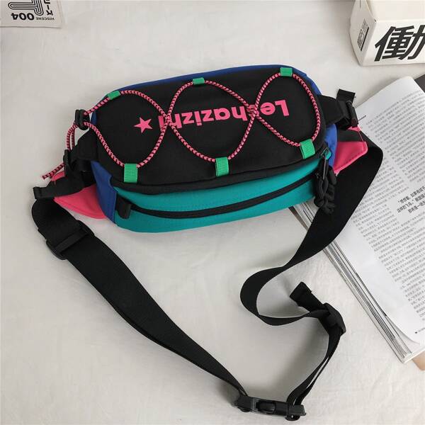 

Colorblock Drawstring Fanny Pack, Multicolor