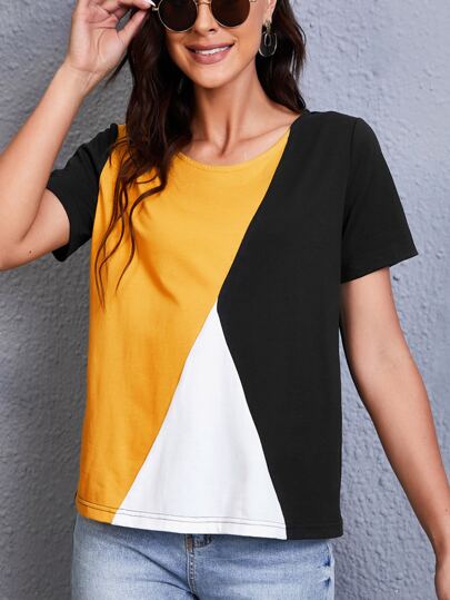 SHEIN 圓領撞色T恤