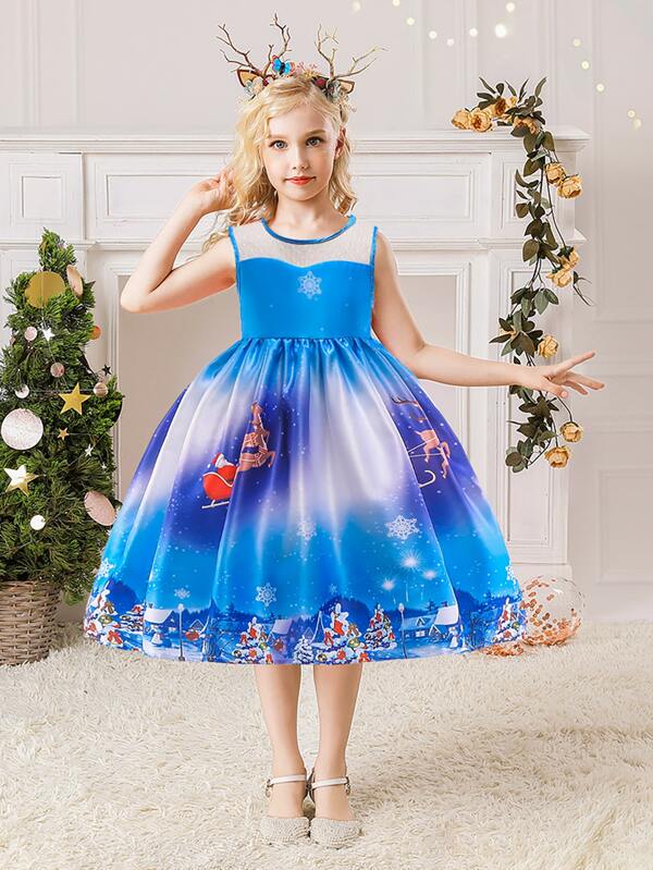 Tween Girls Printed Dress (Dress Pattern Randomly Cut, Direction Not Fixed), Headband Not Included