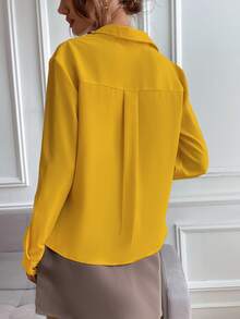 SHEIN Privé Solid Collared Button Up Flap Pocket Shirt - Yellow - View 2