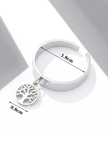 1入組樹形墜飾開口戒指,不銹鋼首飾類 - 銀色 - 查看 2