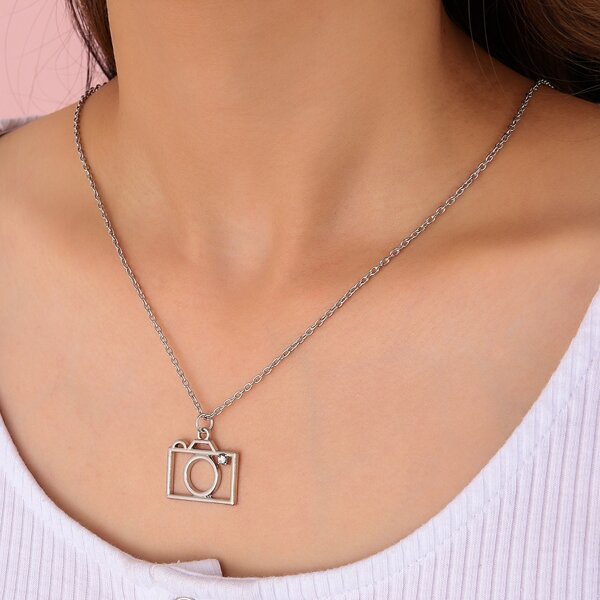 

Camera Charm Necklace, Silver