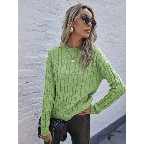 

Cable Knit Drop Shoulder Sweater, Lime green