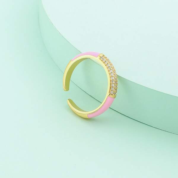 

Rhinestone Decor Cuff Ring, Pink
