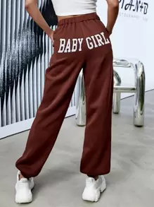 Joggers con estampado de letra térmico - Óxido marrón - Ver 1