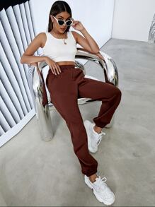 Joggers con estampado de letra térmico - Óxido marrón - Ver 4