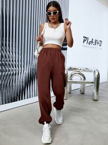 Joggers con estampado de letra térmico - Óxido marrón - Ver 6
