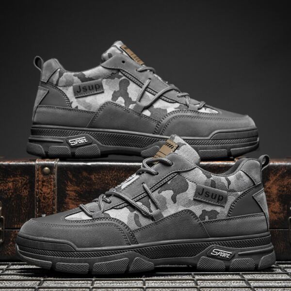 

Men Lace-up Front Camo Graphic Boots, Grey