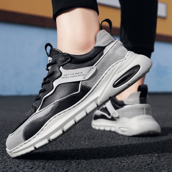 

Men Lace-up Front Letter Graphic Sneakers, Black and white