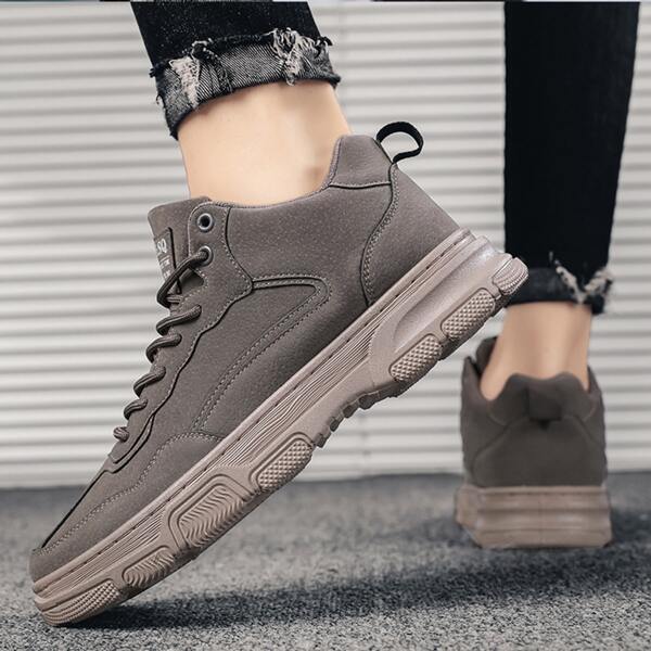 

Men Suede Lace-up Front Hiking Shoes, Grey