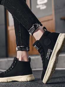 Men Letter Graphic Combat Boots - Black - View 4