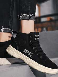 Men Letter Graphic Combat Boots - Black - View 5