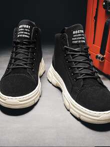 Men Letter Graphic Combat Boots - Black - View 6