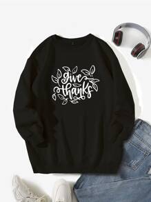 Áo nỉ Plus Size Lá thư Thực vật Giải trí - màu đen - Xem 1