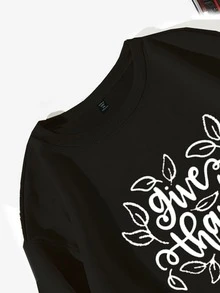 Áo nỉ Plus Size Lá thư Thực vật Giải trí - màu đen - Xem 3