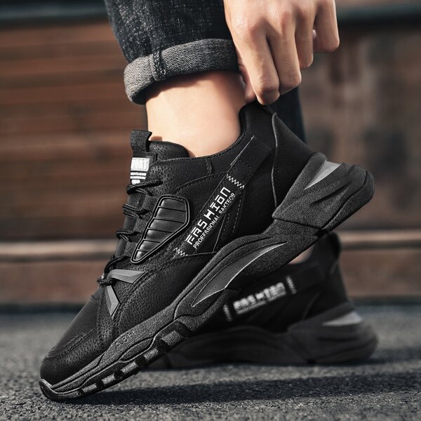 

Men Letter Graphic Lace-up Front Sneakers, Black