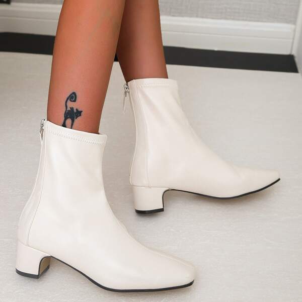 

Square Toe Chunky Heeled Ankle Boots, Beige