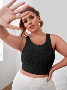 Plus Honeycomb Textured High Support Sports Bra - Black - View 1