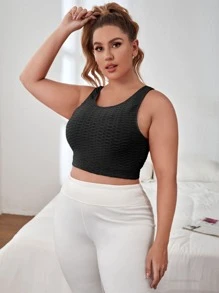 Plus Honeycomb Textured High Support Sports Bra - Black - View 3