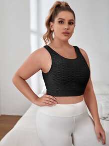 Plus Honeycomb Textured High Support Sports Bra - Black - View 4