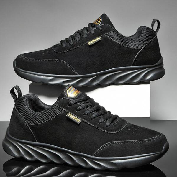 

Men Letter Patch Lace-up Front Sneakers, Black
