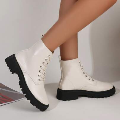 Two Tone Lace-up Front Combat Boots