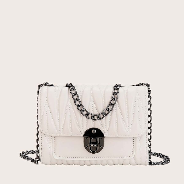 

Quilted Twist Lock Chain Shoulder Bag, White