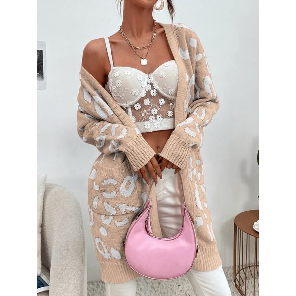 

Leopard Print Drop Shoulder Cardigan, Multicolor