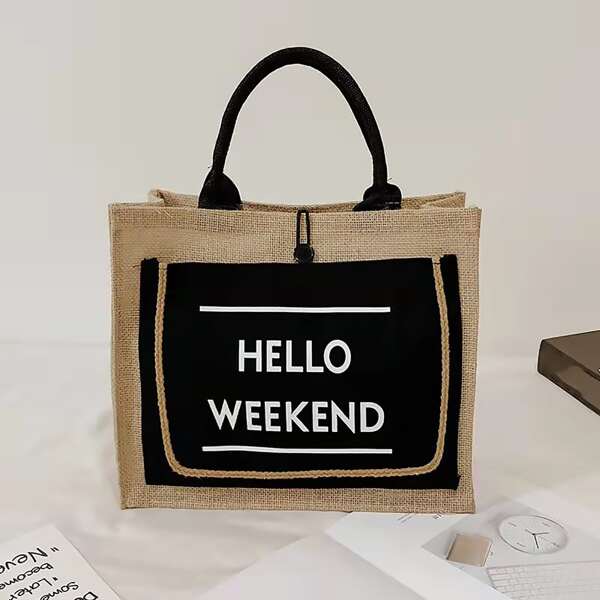 

Colorblock Letter Graphic Top Handle Bag, Multicolor