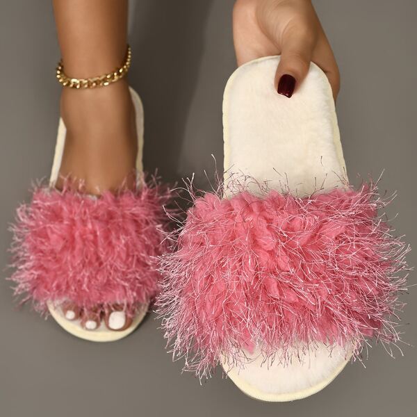 

Minimalist Fluffy Home Slippers, Pink