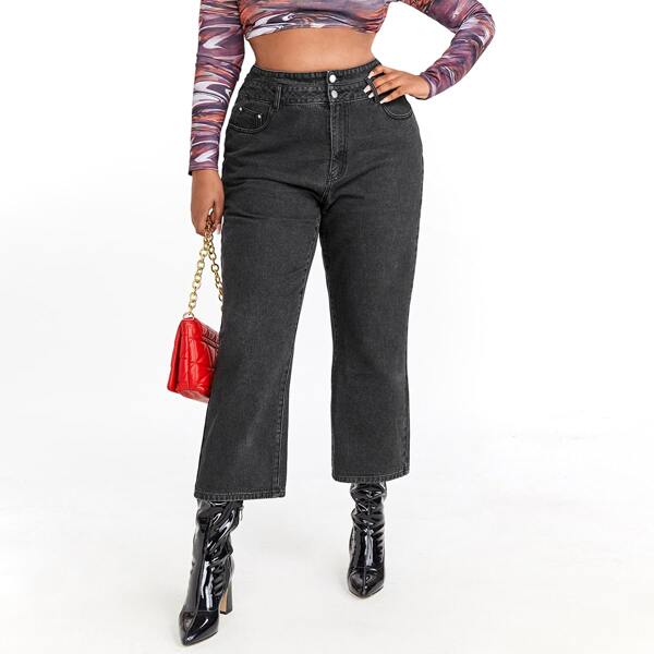 

Plus High Waist Straight Leg Jeans, Black