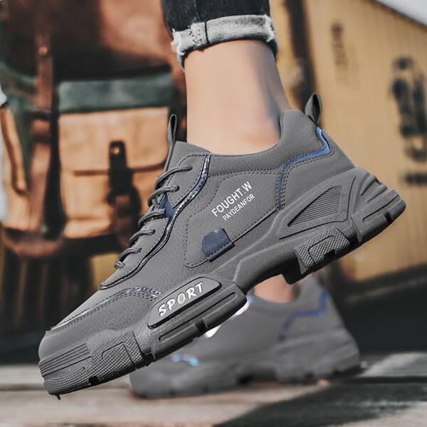 

Men Letter Graphic Lace-up Front Sneakers, Grey