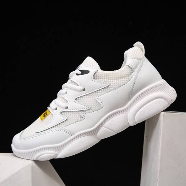 

Men Mesh Panel Lace Up Front Sneakers, White
