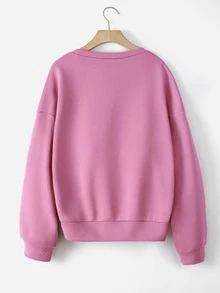 SHEIN Unity 落肩字母圖案運動衫 - 粉色 - 查看 2
