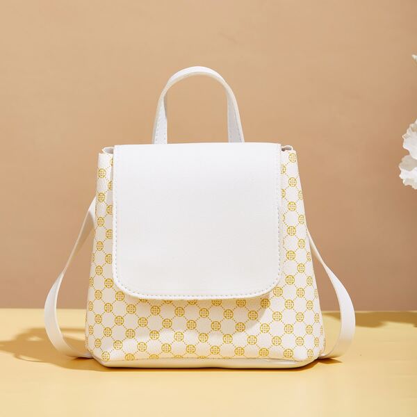 

Floral Pattern Snap Button Flap Backpack, Multicolor