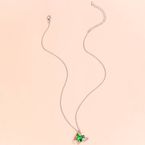 

Rhinestone Butterfly Pendant Necklace, Green