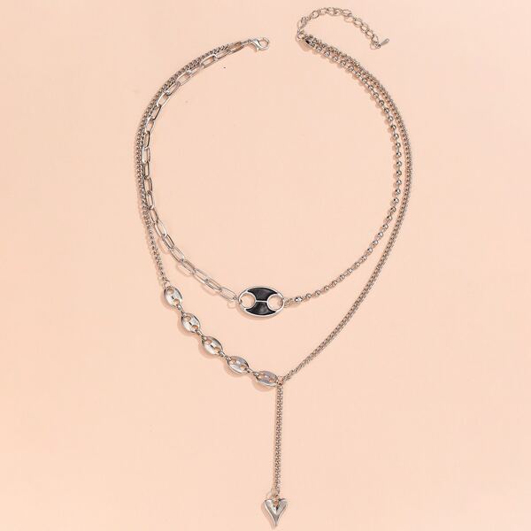 

Heart Pendant Layered Necklace, Silver