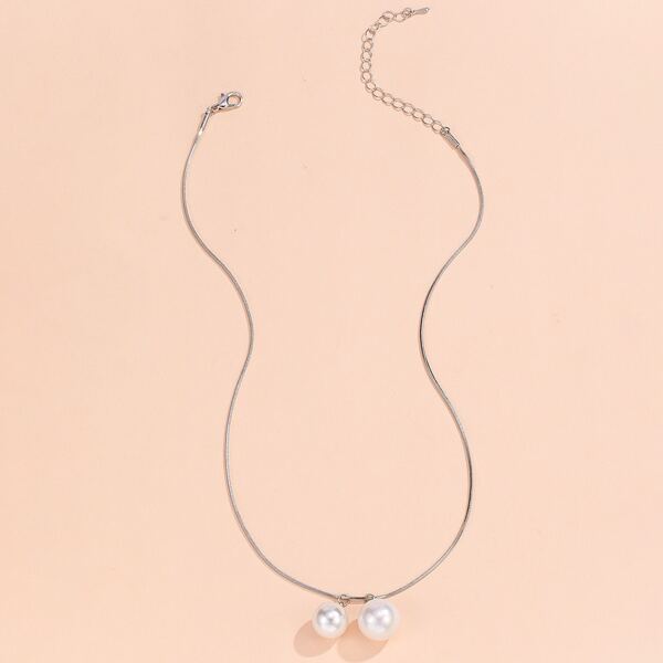 

Faux Pearl Decor Necklace, Silver