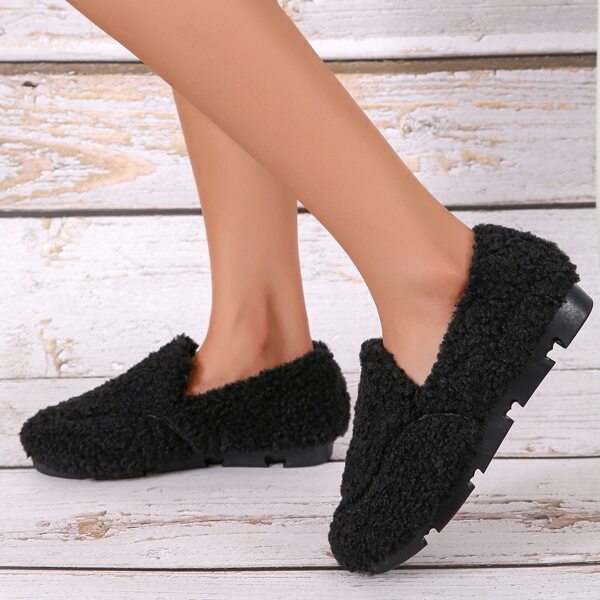 

Minimalist Fluffy Slip-On Flats, Black