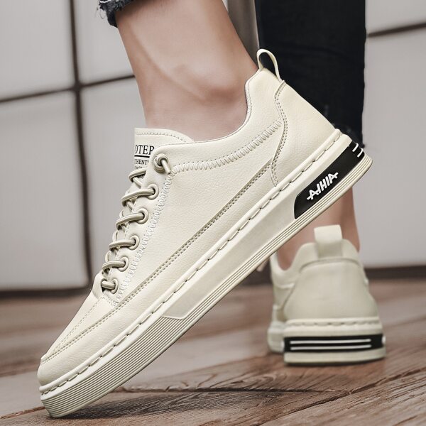 

Men Minimalist Lace Up Front Skate Shoes, Beige