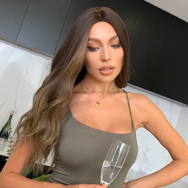 

Natural Long Curly Synthetic Wig, Brown