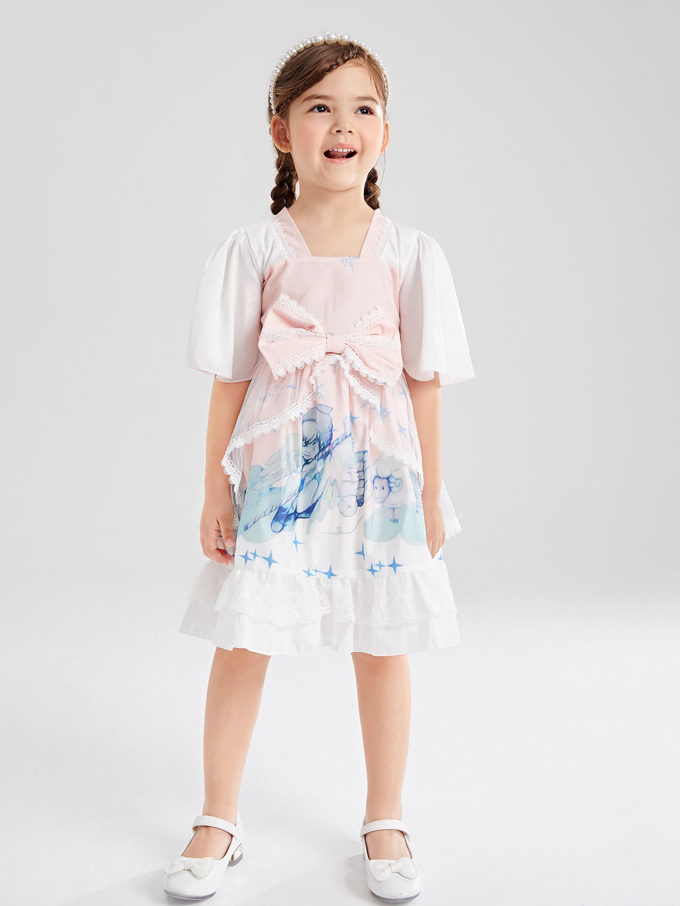 Robe Princesse Fille - Manches Longues Volants, Imprimé Floral - Pour Bébé Fille, Printemps-Été - Cadeau Naissance, Baptême - 7