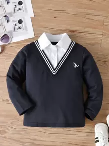 SHEIN Camiseta Rayada De 2 En 1 Para Niño Joven - azul real - Ver 1