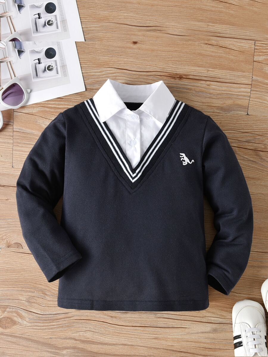 SHEIN Camiseta Rayada De 2 En 1 Para Niño Joven - azul real - Ver 1