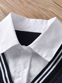 SHEIN Camiseta Rayada De 2 En 1 Para Niño Joven - azul real - Ver 3