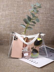 透明拉鍊方形包，體育場認可12X12X6透明透明錢包袋適合音樂會體育賽事節日 - 無色 - 查看 2