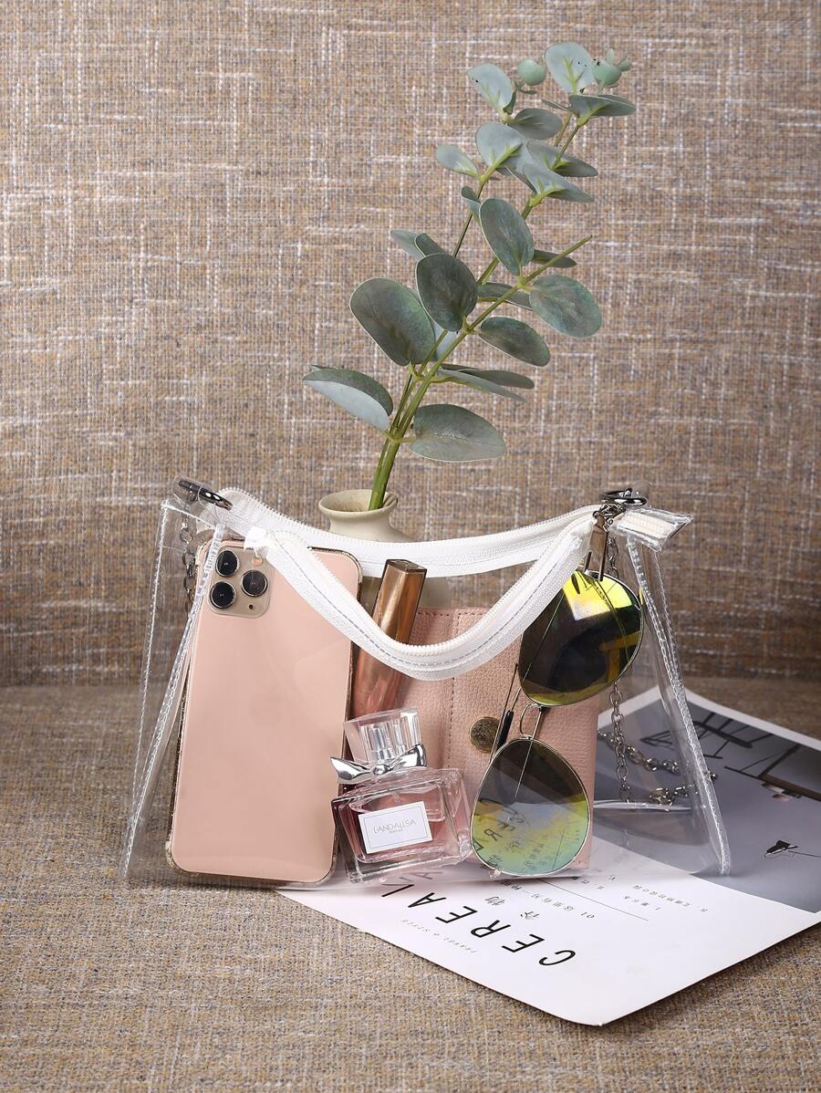 Clear zipper chain square bag stadium approved 12 x 12 x 6 clear